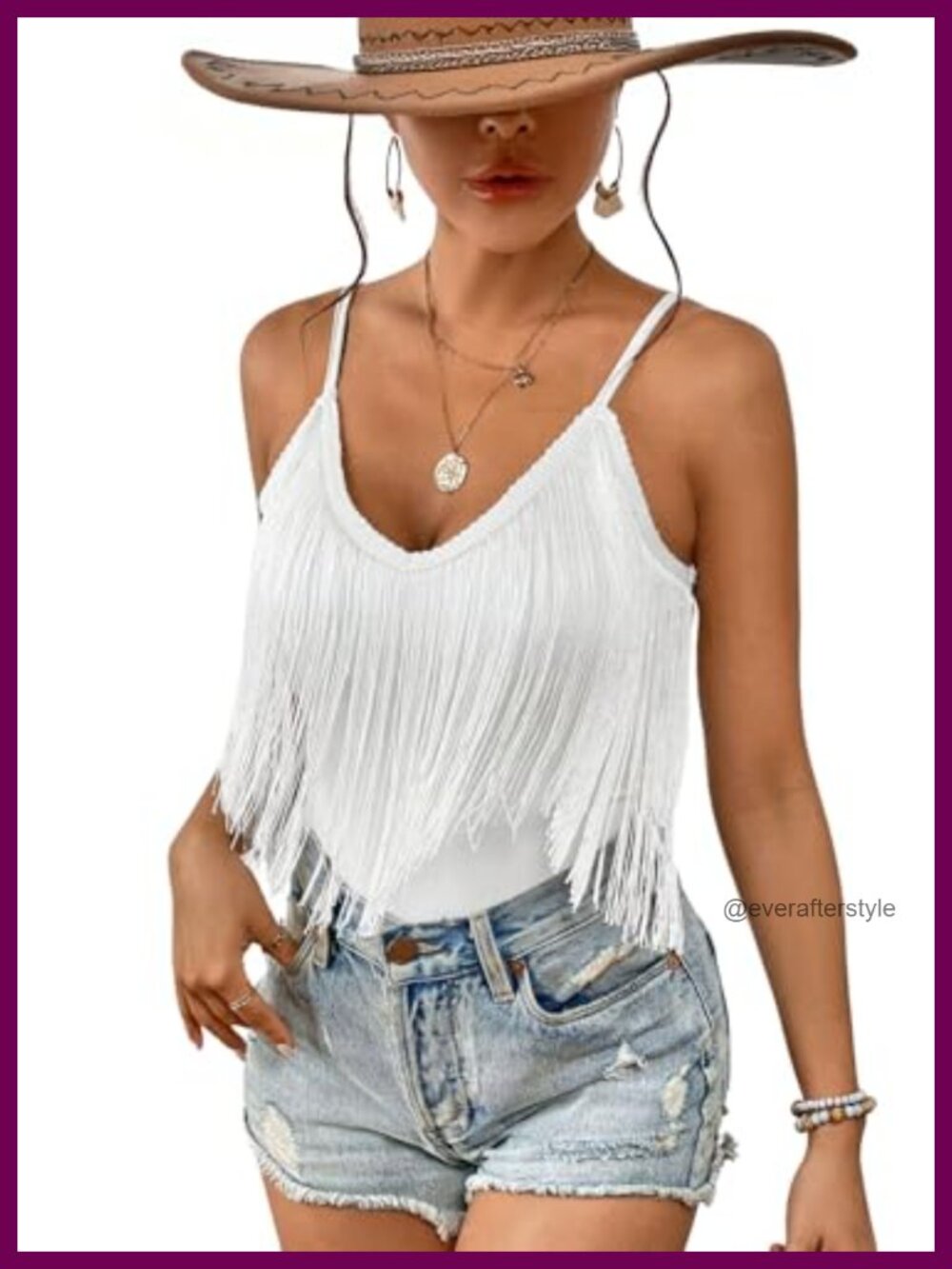 Women's Fringe Halter Tank Top Backless V-Neck Western Cowgirl Concert